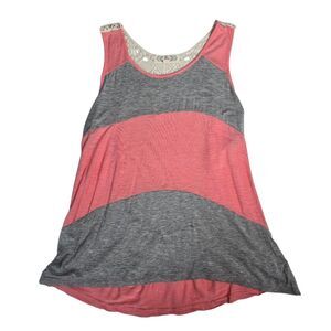 Pink Rose Womens Lace Embroidered Back Sleeveless Top MED Gray‎ Pink Colorblock